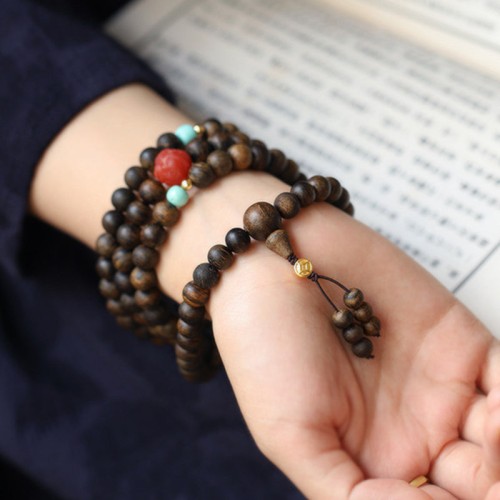 108 Mala Beads Agarwood Red Agate Turquoise Peace Bracelet