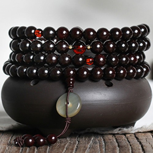 108 Mala Beads Small Leaf Red Sandalwood Amber Bracelet