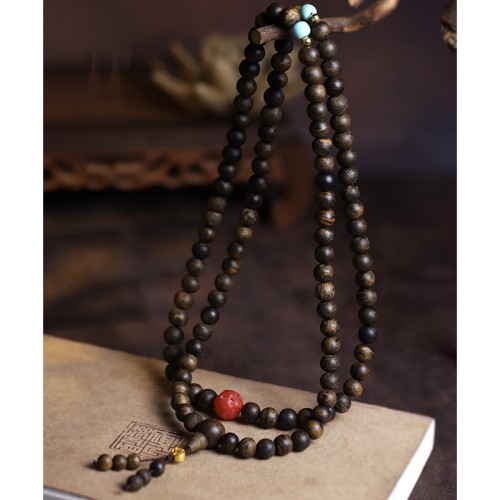 108 Mala Beads Agarwood Red Agate Turquoise Peace Bracelet