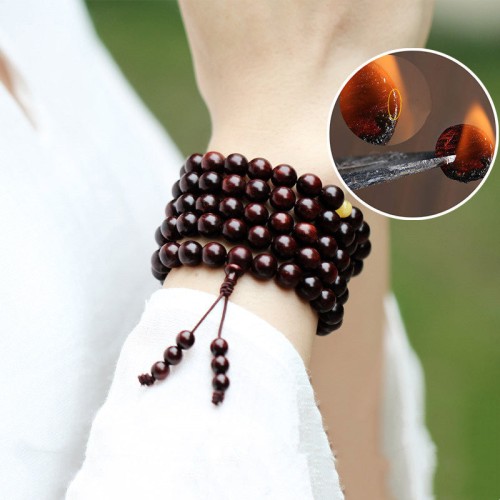 108 Mala Beads Small Leaf Red Sandalwood Amber Bracelet