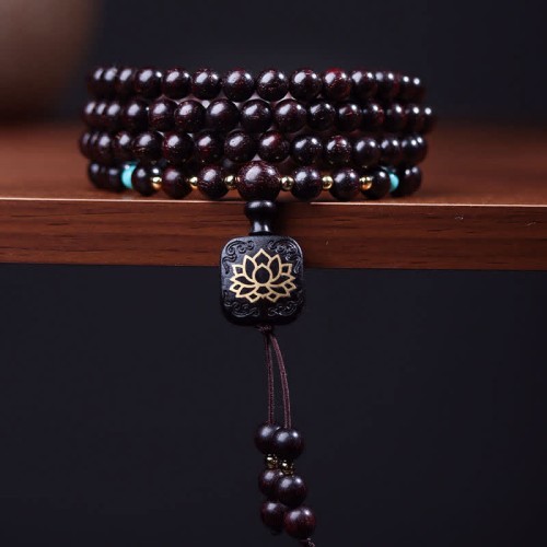 108 Mala Red Sandalwood Lotus Balance Bracelet