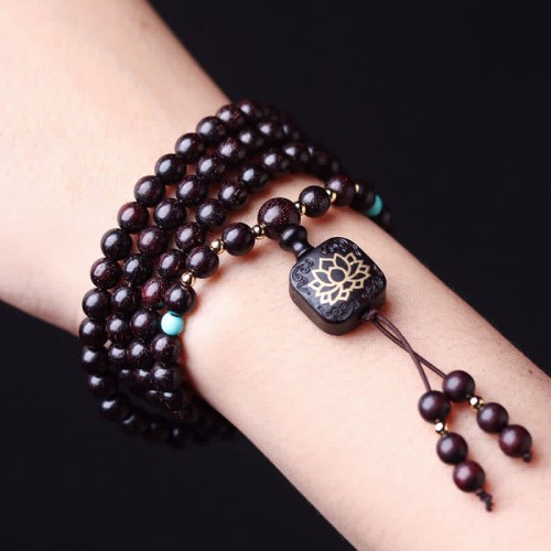 108 Mala Red Sandalwood Lotus Balance Bracelet