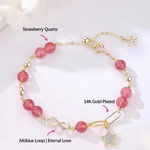 14K Gold Plated Strawberry Quartz M枚bius Loop Bracelet 14K Gold Plated Strawberry Quartz M枚bius Loop Bracelet