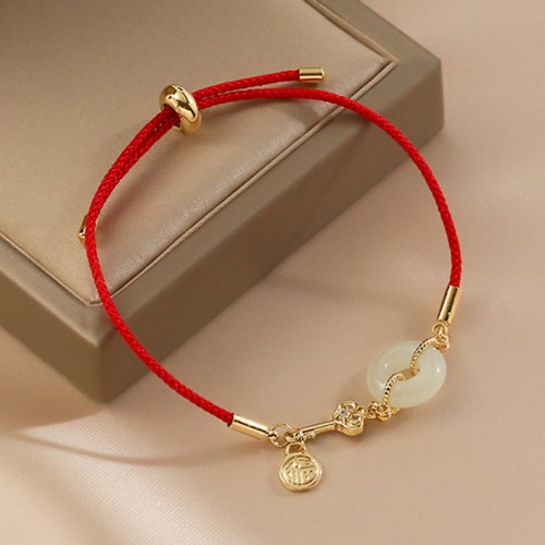 18K Gold Hetian Jade Luck Red Rope Bracelet