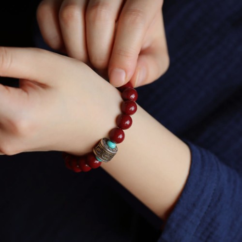 925 Silver Buddha Cinnabar Om Mani Padme Hum Bracelet