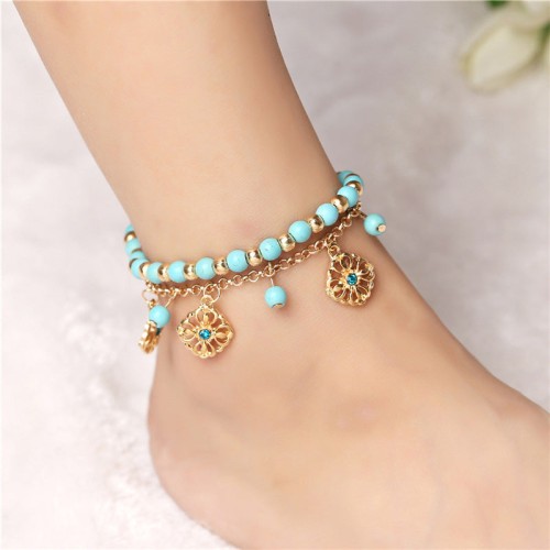 2Pcs Turquoise Stone Flower Protection Bracelet