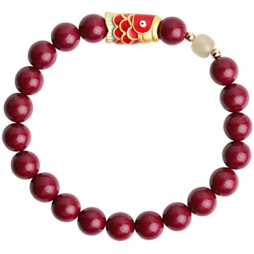 Natural Cinnabar Lucky Koi Fish Jade Blessing Bracelet