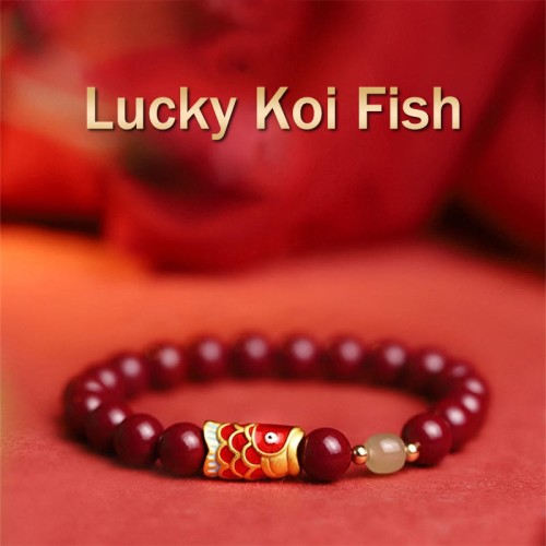 Natural Cinnabar Lucky Koi Fish Jade Blessing Bracelet