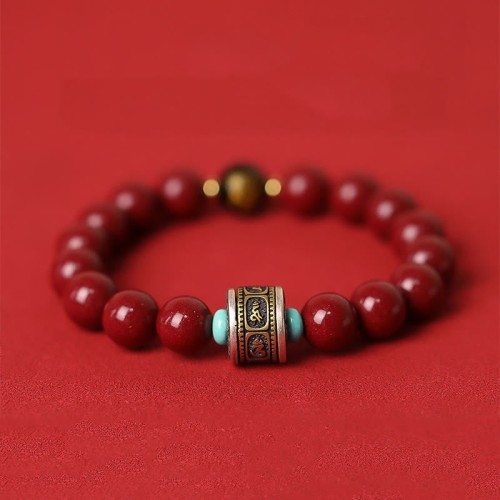 925 Silver Buddha Cinnabar Om Mani Padme Hum Bracelet