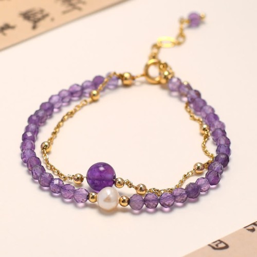 14K Gold Plated Amethyst Crystal Healing Chain Bracelet
