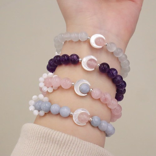 925 Silver Amethyst Aquamarine Cat's Eye Healing Bracelet 925 Silver Amethyst Aquamarine Cat's Eye Healing Bracelet
