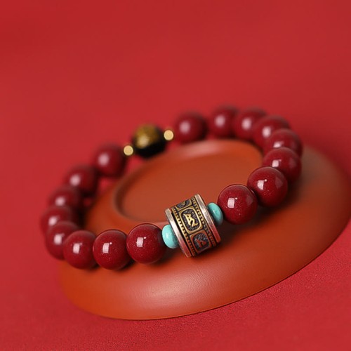 925 Silver Buddha Cinnabar Om Mani Padme Hum Bracelet