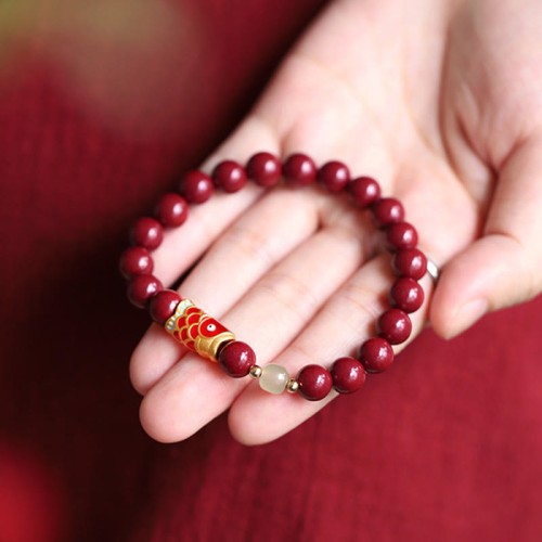 Natural Cinnabar Lucky Koi Fish Jade Blessing Bracelet