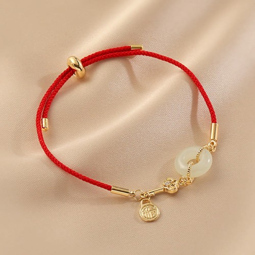 18K Gold Hetian Jade Luck Red Rope Bracelet