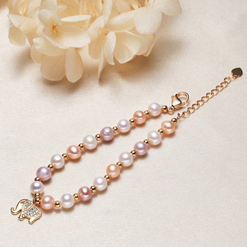 18K Gold Plated Pearl Elephant Zircon Charm Sincerity Bracelet 18K Gold Plated Pearl Elephant Zircon Charm Sincerity Bracelet