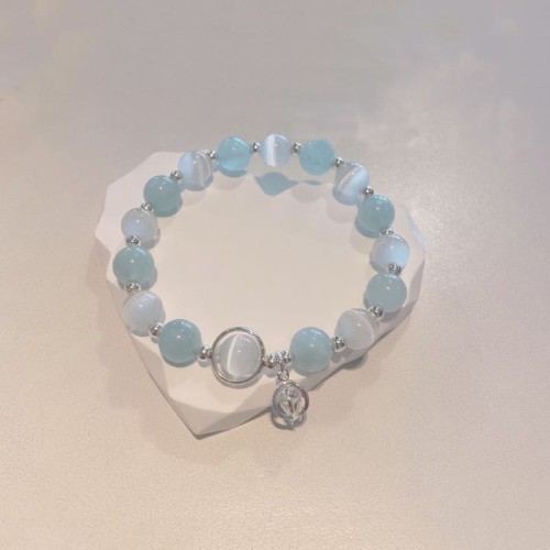 925 Silver Cat's Eye Aquamarine Support Bracelet