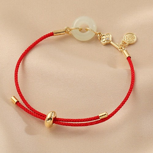 18K Gold Hetian Jade Luck Red Rope Bracelet