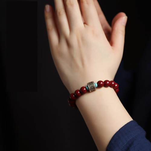 925 Silver Buddha Cinnabar Om Mani Padme Hum Bracelet