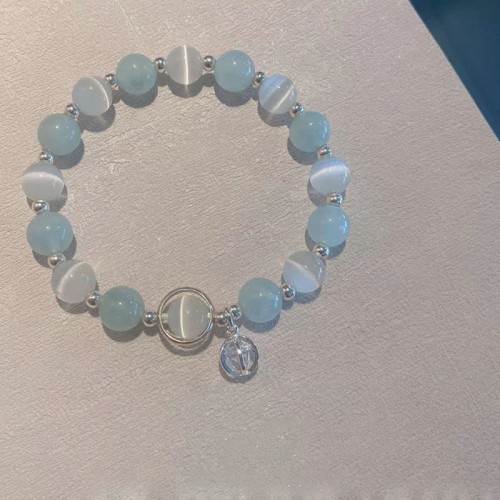 925 Silver Cat's Eye Aquamarine Support Bracelet