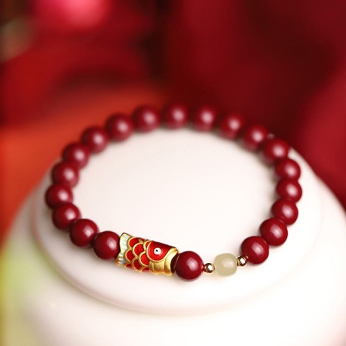 Natural Cinnabar Lucky Koi Fish Jade Blessing Bracelet