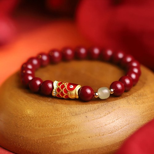 Natural Cinnabar Lucky Koi Fish Jade Blessing Bracelet