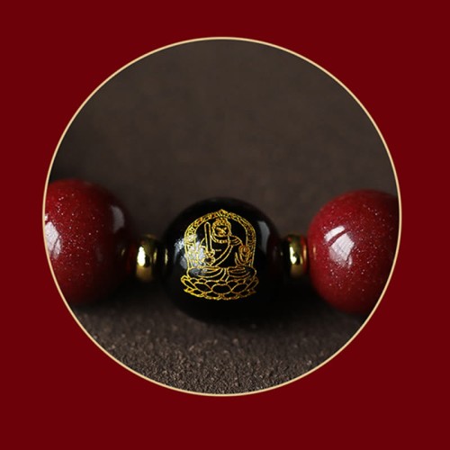 925 Silver Buddha Cinnabar Om Mani Padme Hum Bracelet