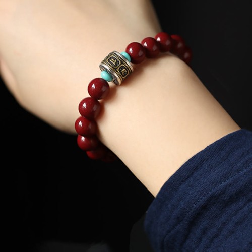 925 Silver Buddha Cinnabar Om Mani Padme Hum Bracelet