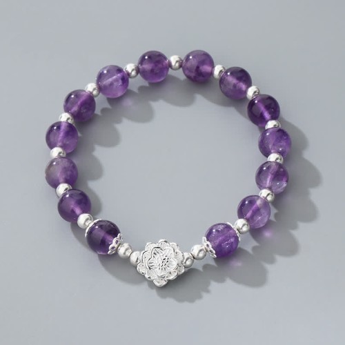 925 Silver Amethyst Lotus Spiritual Bracelet