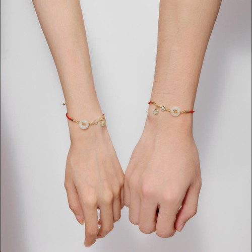 18K Gold Hetian Jade Luck Red Rope Bracelet