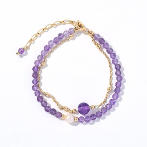 14K Gold Plated Amethyst Crystal Healing Chain Bracelet