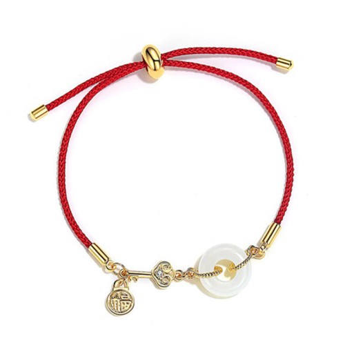 18K Gold Hetian Jade Luck Red Rope Bracelet