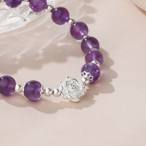 925 Silver Amethyst Lotus Spiritual Bracelet