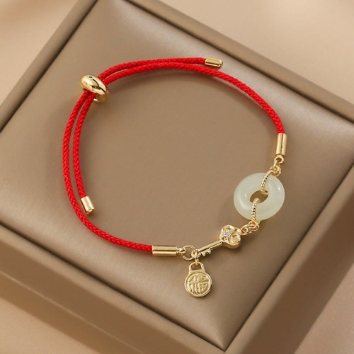 18K Gold Hetian Jade Luck Red Rope Bracelet