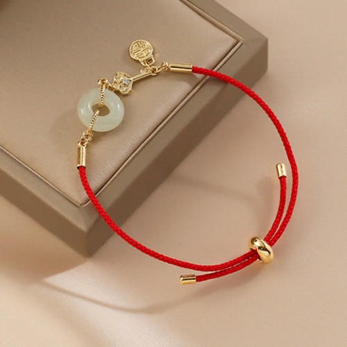 18K Gold Hetian Jade Luck Red Rope Bracelet