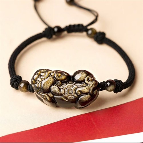 Obsidian Amethyst Citrine PiXiu Wealth Bracelet