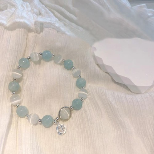 925 Silver Cat's Eye Aquamarine Support Bracelet