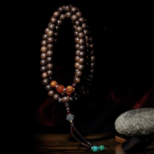 108 Mala Beads Agarwood Red Agate Peace Strength Bracelet