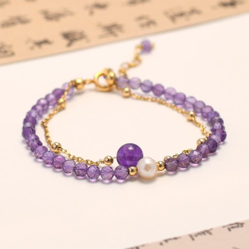 14K Gold Plated Amethyst Crystal Healing Chain Bracelet