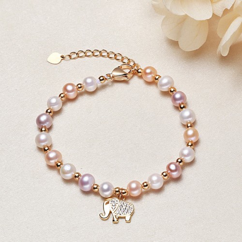 18K Gold Plated Pearl Elephant Zircon Charm Sincerity Bracelet 18K Gold Plated Pearl Elephant Zircon Charm Sincerity Bracelet