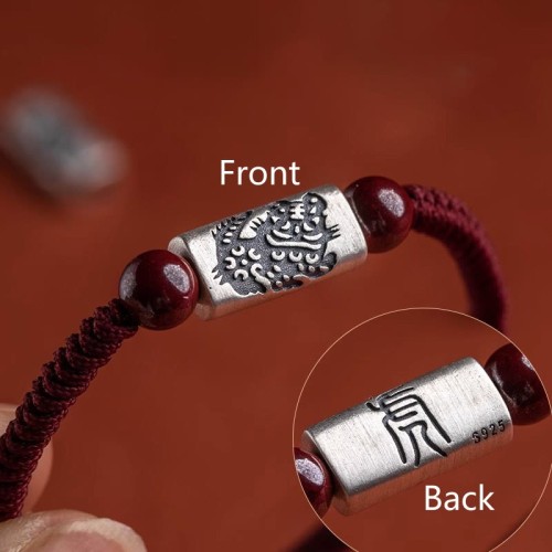 925 Silver 12 Chinese Zodiac Cinnabar String Bracelet