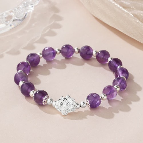 925 Silver Amethyst Lotus Spiritual Bracelet