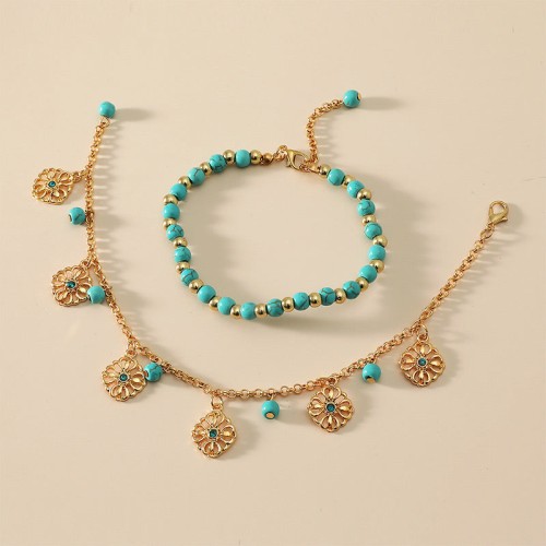 2Pcs Turquoise Stone Flower Protection Bracelet