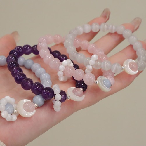 925 Silver Amethyst Aquamarine Cat's Eye Healing Bracelet 925 Silver Amethyst Aquamarine Cat's Eye Healing Bracelet