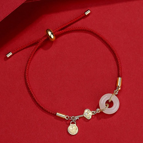 18K Gold Hetian Jade Luck Red Rope Bracelet