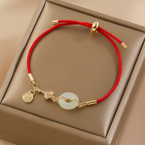 18K Gold Hetian Jade Luck Red Rope Bracelet