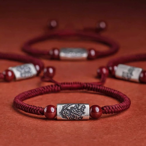 925 Silver 12 Chinese Zodiac Cinnabar String Bracelet