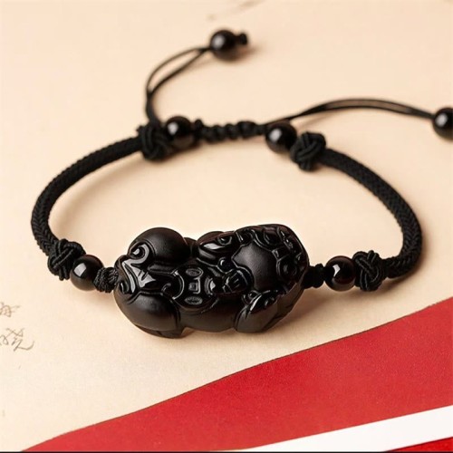Obsidian Amethyst Citrine PiXiu Wealth Bracelet