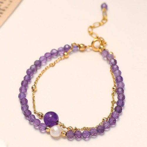 14K Gold Plated Amethyst Crystal Healing Chain Bracelet