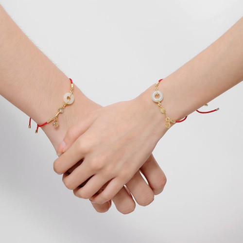 18K Gold Hetian Jade Luck Red Rope Bracelet