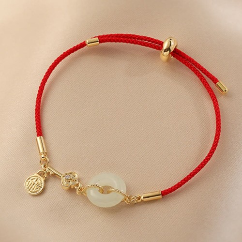 18K Gold Hetian Jade Luck Red Rope Bracelet